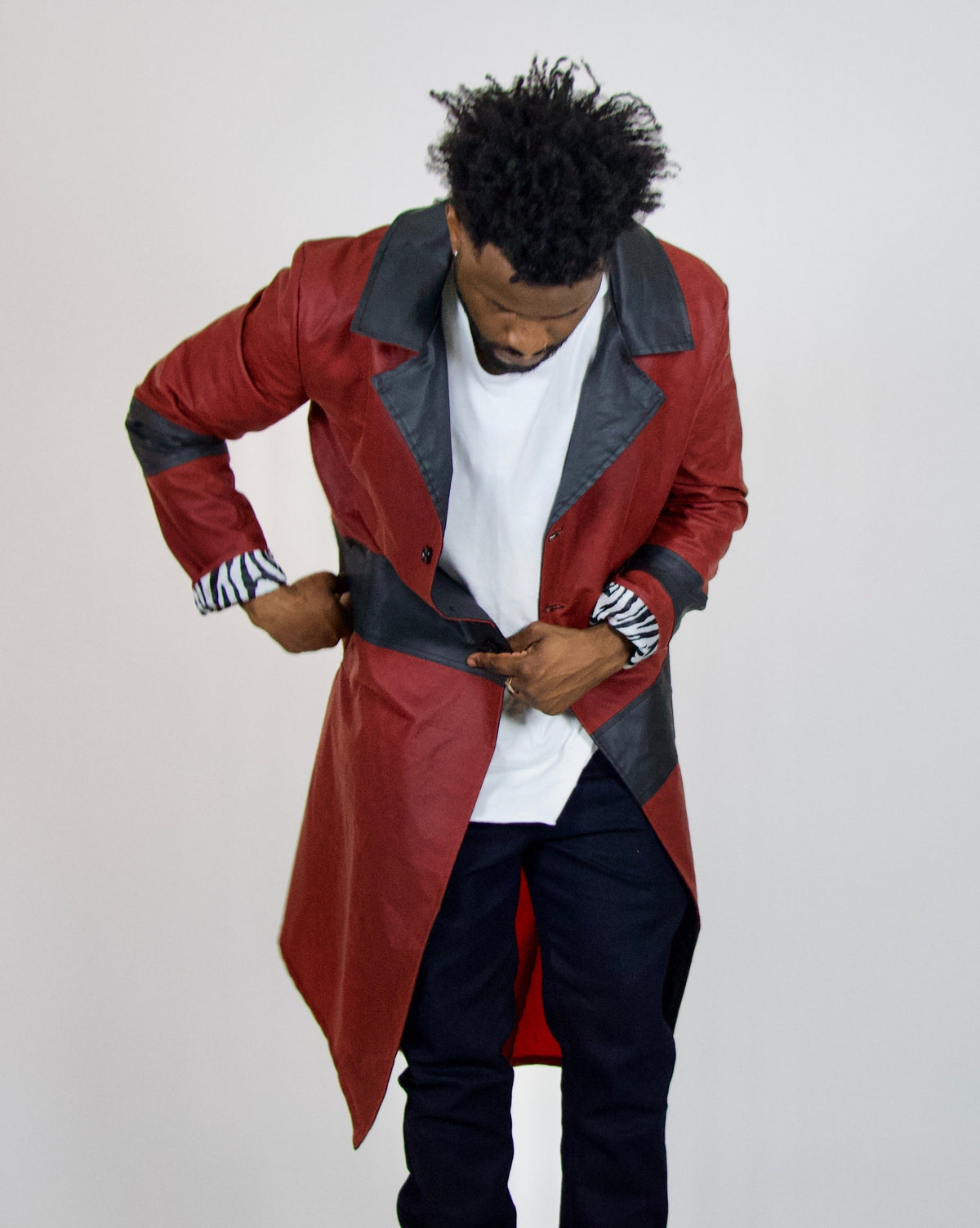 Kannon Trench Coat - Red and Black